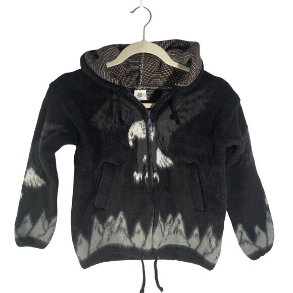 Kids Andes Artesania Wool alpaca Hooded Jacket western Size 6 eagle heavyweight - Picture 1 of 8
